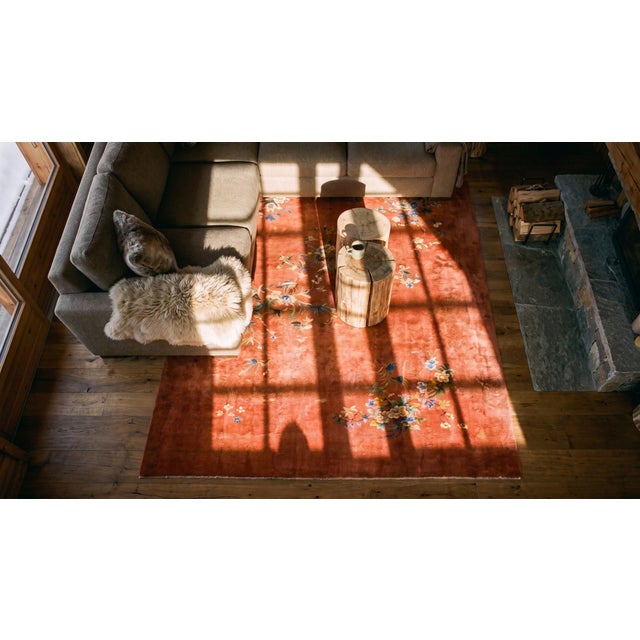 Orange 1930s Orange Floral Modern Antique Chinese Art Deco Rug 11'9" X21'6" Hand Knotted Wool Carpet For Sale - Image 8 of 10