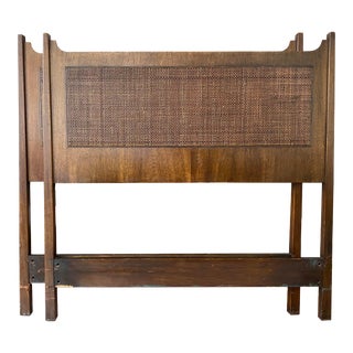 Mid-Century-Modern Walnut & Cane Headboards - a Pair For Sale