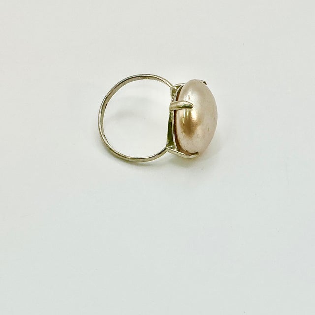 Metal 1940s Vintage Boho Chic Art Deco Hollywood Regency Mother of Pearl & Sterling Cocktail Ring, Size 8.5 For Sale - Image 7 of 11