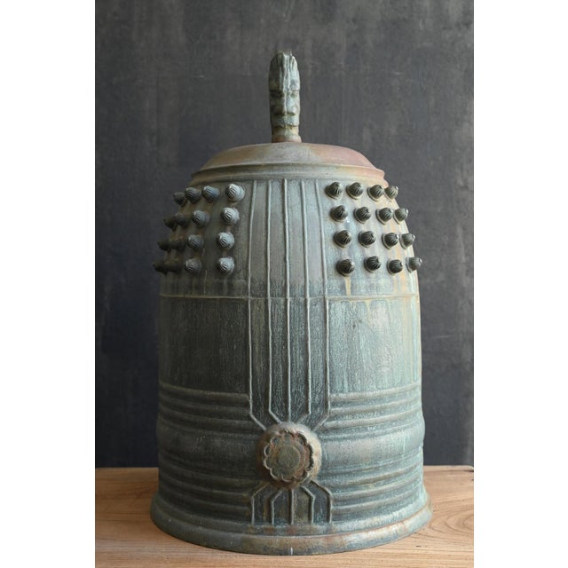 Metal Antique Japanese Bronze Temple-Style Bell / Taisho-Showa / Hanging Bell, Patina For Sale - Image 7 of 18