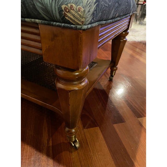 Wood Vintage Colonial Revival Bench With Braemore “Pheasant Hunt” Upholstery, C. 1947–1953 For Sale - Image 7 of 10