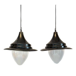 Industrial Enamelled Steel and Acrylic Glass Pendant Lights by D.W. Windsor, 1980s, Set of 2 For Sale
