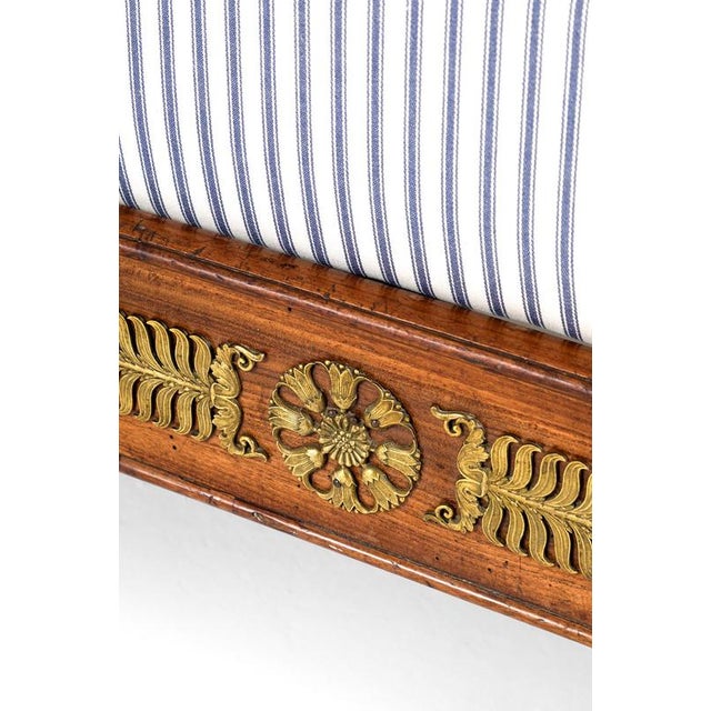Empire Revival French Walnut Sofa in Ticking For Sale - Image 10 of 15