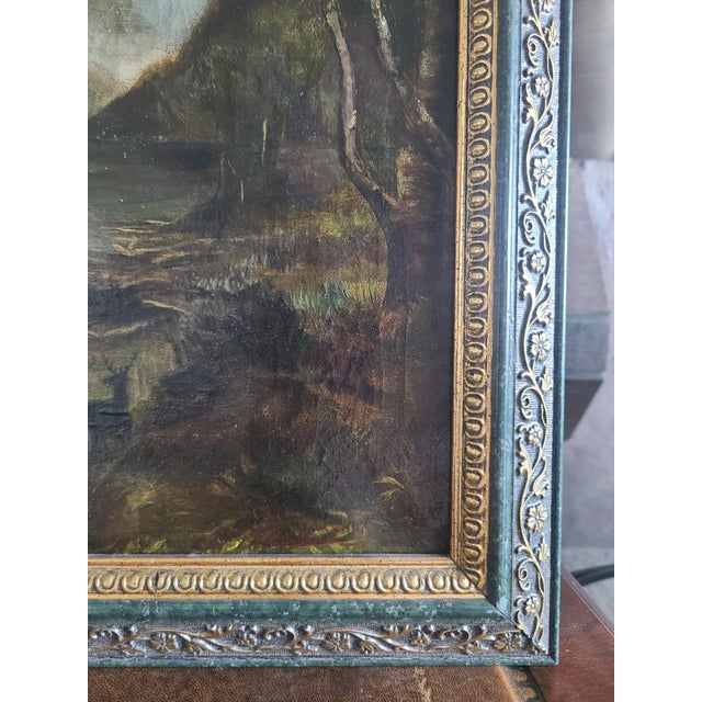 Antique 19th Century Oil Painting Moody Woodland Landscape With Deer For Sale - Image 11 of 15