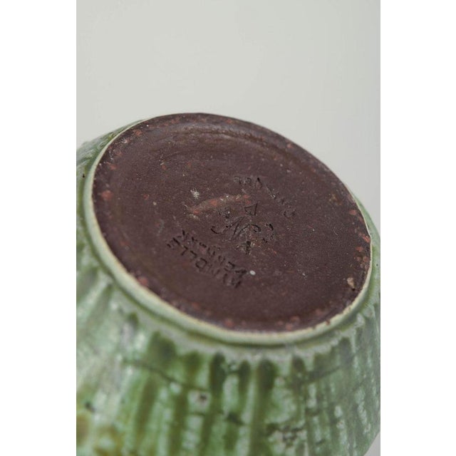 Gunnar Nylund Vintage Danish Stoneware Vase with Green Flowing Glaze by Gunnar Nylund for Nymølle, 1960s For Sale - Image 4 of 5