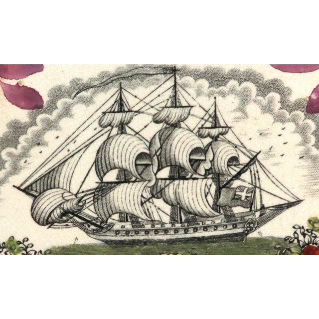 Victorian Sunderland Luster Maritime Pottery Plaque, "May Peace and Plenty on Our Nation Smite...." For Sale - Image 3 of 8