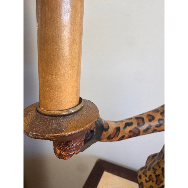 Late 20th Century Bill Huebbe Signed Monkey Double-Arm Table Lamp With Leopard Coat For Sale - Image 4 of 11