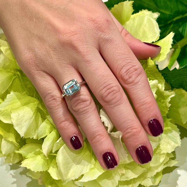 Natural Aquamarine Ring 6.5 14k White Gold 3.21 TCW Certified, Size 6 For Sale - Image 9 of 11