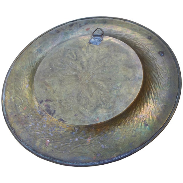 Brass Early 20th Century Hand-Engraved Brass Tray With Copper Floral Motif For Sale - Image 8 of 8