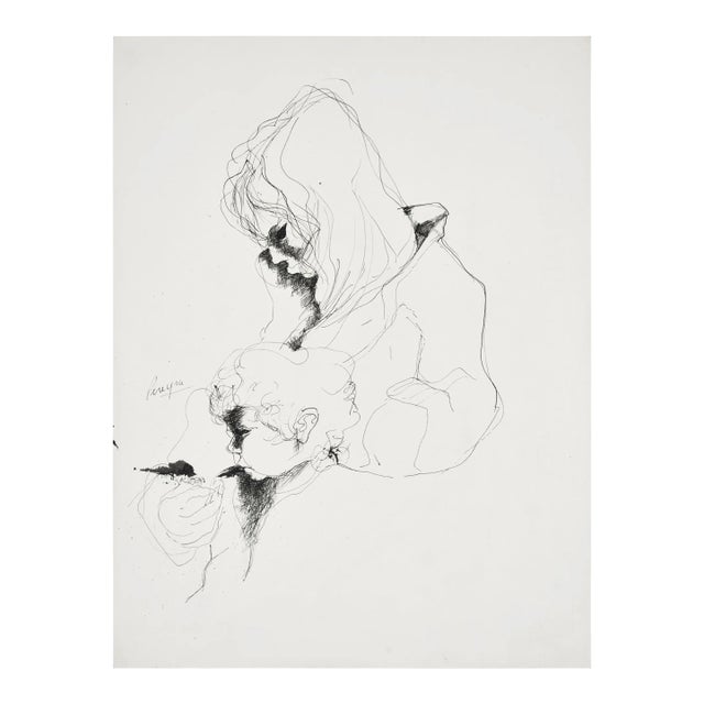 Mother and Child - Original Pen Drawing by I. Pereyra - Mid 20th Century Mid 20th Century For Sale