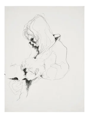 Mother and Child - Original Pen Drawing by I. Pereyra - Mid 20th Century Mid 20th Century