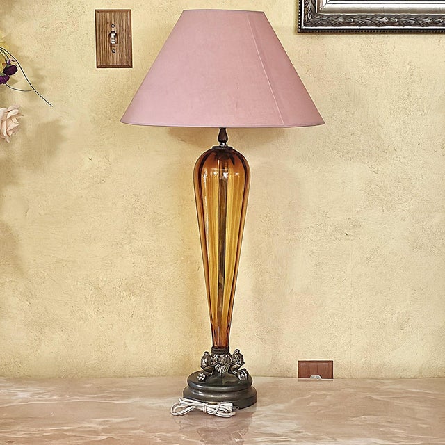 Mid 20th Century Vintage Murano Amber Art Glass Table Lamp | Neoclassical Italian Style | 1960s For Sale - Image 5 of 18