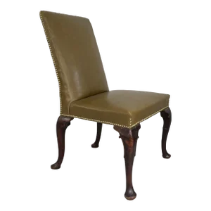 Antique 18th Century George II Leather Upholstered Mahogany Back Stool Side Chair Circa 1760