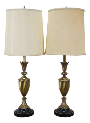 Mid 20th Century Neocalssical Brass Neoclassical Mantel Vase Trophy Urn Table Lamps 38" - a Pair