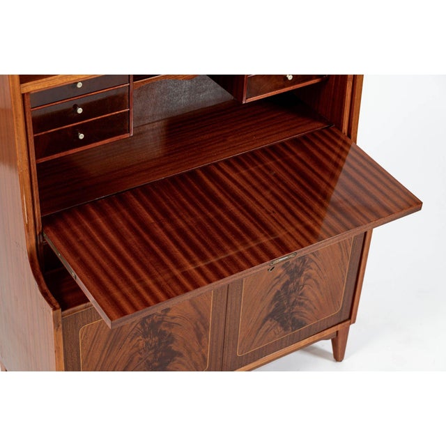 Wood Scandinavian Modern Figured Mahogany Secretary Bookcase Cabinet 1960s For Sale - Image 7 of 17