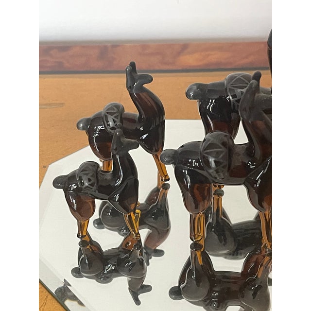 20 Th C Blown Glass Llamas Figurines Family With Mirrored Stand For Sale - Image 4 of 6