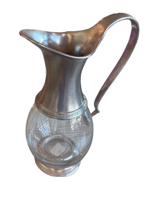 Italian Pewter & Glass Water Pitcher With Sculptural Handle