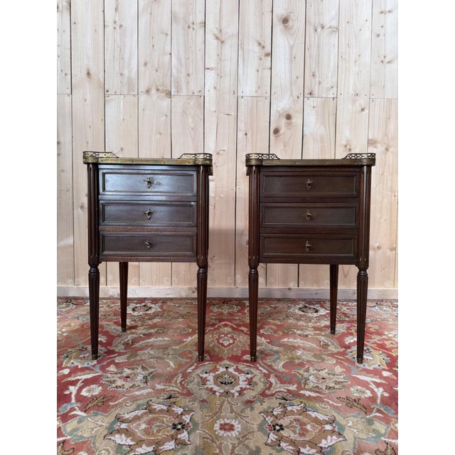 Wood Louis XVI Style Bedside Tables in Mahogany, 1970s, Set of 2 For Sale - Image 7 of 7