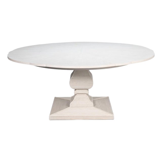 Round White Reeded Pedestal Dining Table With Expanding Top For Sale