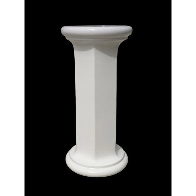 Hollywood Regency Vintage Italian White Ceramic Column Plant Stand Pedestal Plinth For Sale - Image 3 of 8