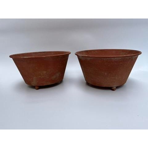 1990s Small Terra Cotta Style Tole Footed Bowls a Pair For Sale - Image 5 of 8
