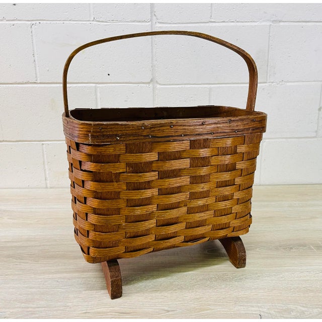 Brown Vintage 1960s Oak Split Wood Handled Magazine Rack For Sale - Image 8 of 8