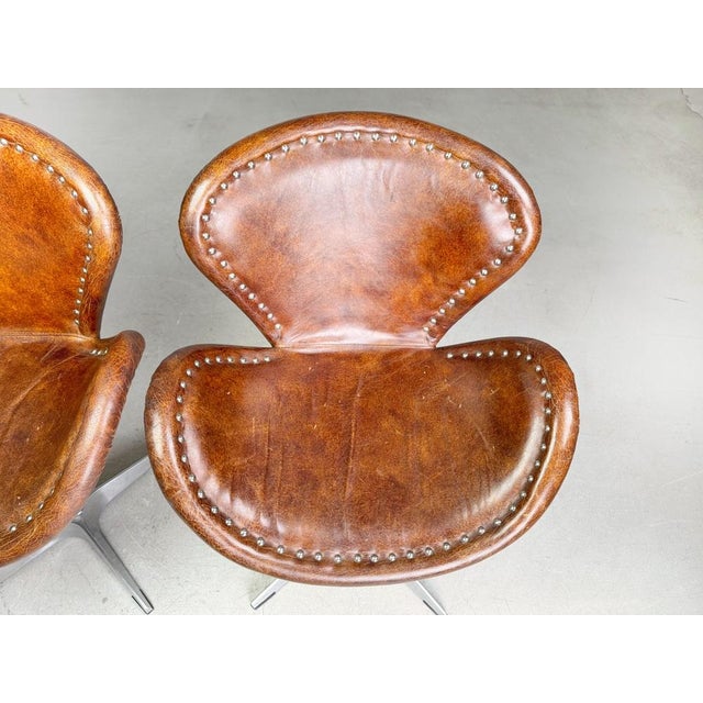 Set of Brancaster Swivel Leather Accent Swan Chairs from Acme For Sale - Image 10 of 12