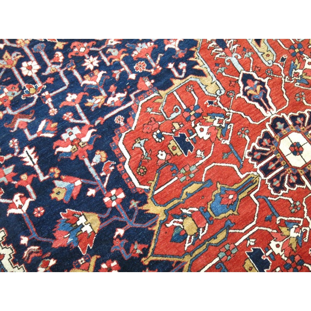 Traditional Antique Persian Square Navy Geometric Heriz Rug For Sale - Image 10 of 18
