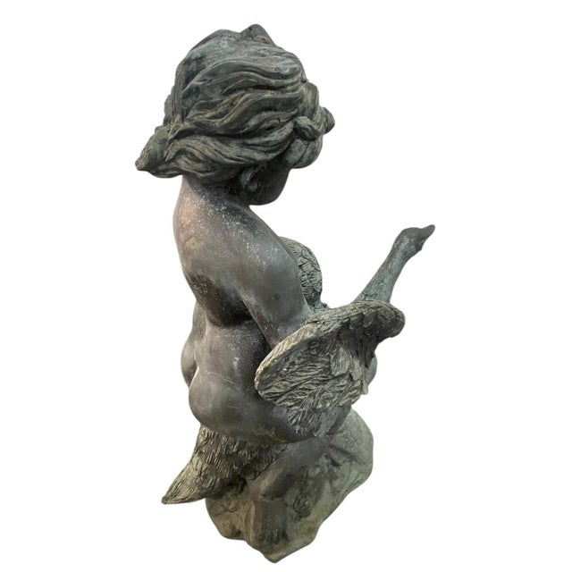 Vintage Neoclassical Spelter "Boy With Goose" Garden Fountain For Sale - Image 4 of 9