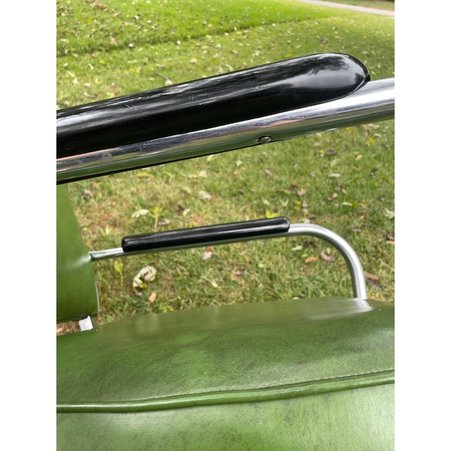 Wood 1930s Namco Art Deco Industrial Green Vinyl & Chrome Lounge Chair For Sale - Image 7 of 11