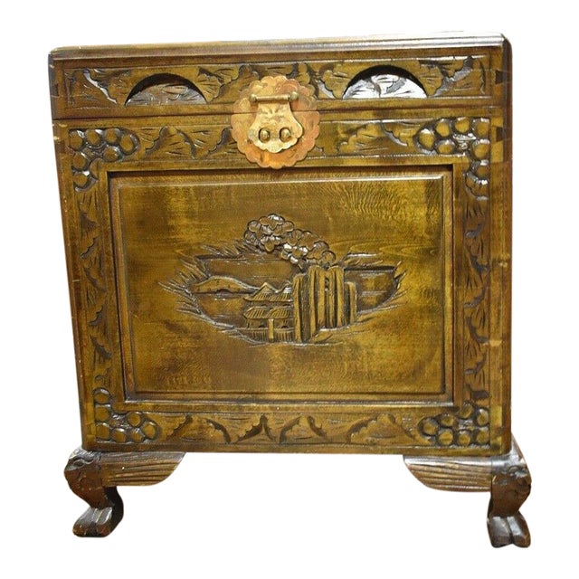 Vintage Heavily Carved Asian Inspired Chest With Claw Feet For Sale