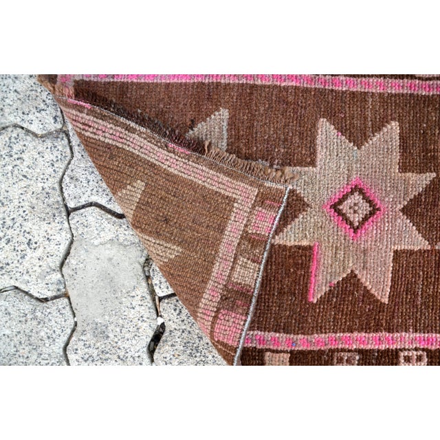 1960s Vintage Mid Century Turkish Brown & Pink Rug For Sale - Image 5 of 6