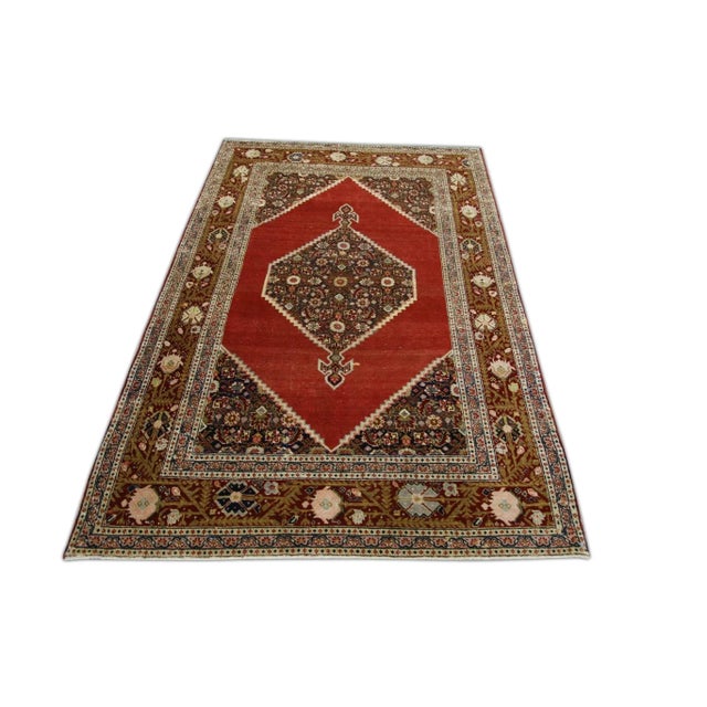 Brown & Red Handwoven Wool Vintage Turkish Oushak Rug 4'5