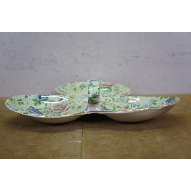 Antique Deans Burslem Dresden Green Chintz Divided Clover Dish 13" For Sale - Image 11 of 14