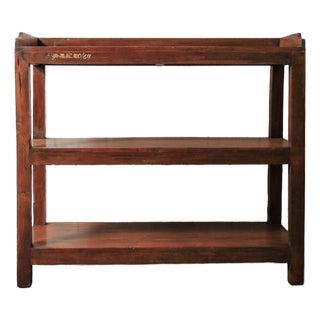 Vintage Solid Wood Three-Tier Open Shelving Unit With Warm Patina For Sale