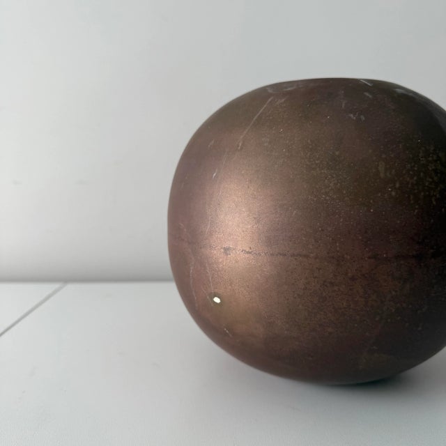 Late 20th Century Vintage Brass With Heavy Patina Sphere Vase For Sale - Image 5 of 6