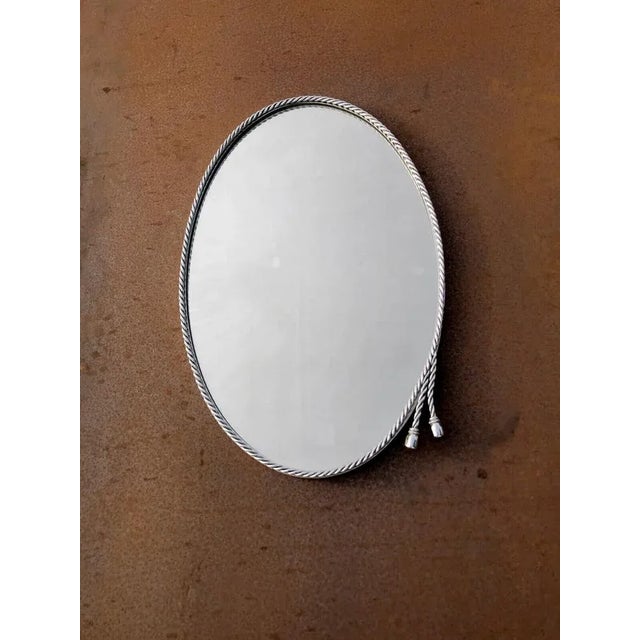 Silver Oval Mirror in Bronze or Silver Brass in the style of Maria Pergay, France, 1960s For Sale - Image 8 of 8