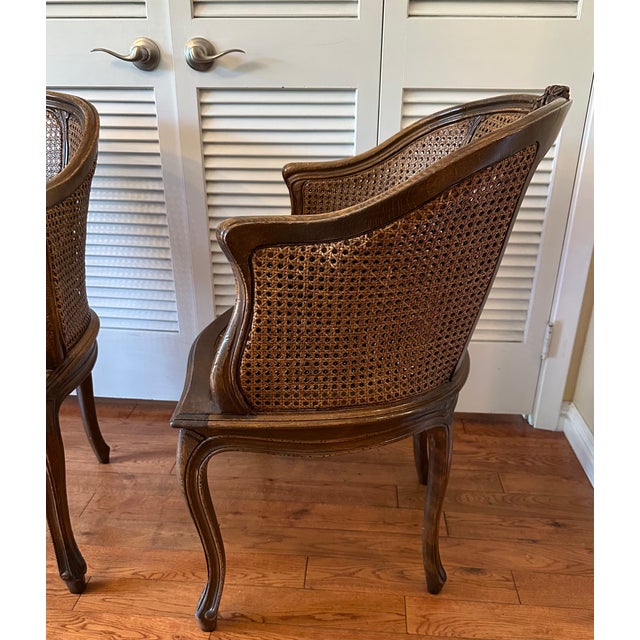 1960s Vintage French Louis XV Style Carved Wood With Cane Arm Chairs a-Pair For Sale - Image 5 of 16