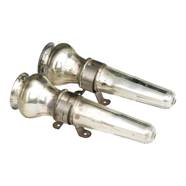 Antique Silvered Glass Wall Candle Sconces—A Pair For Sale