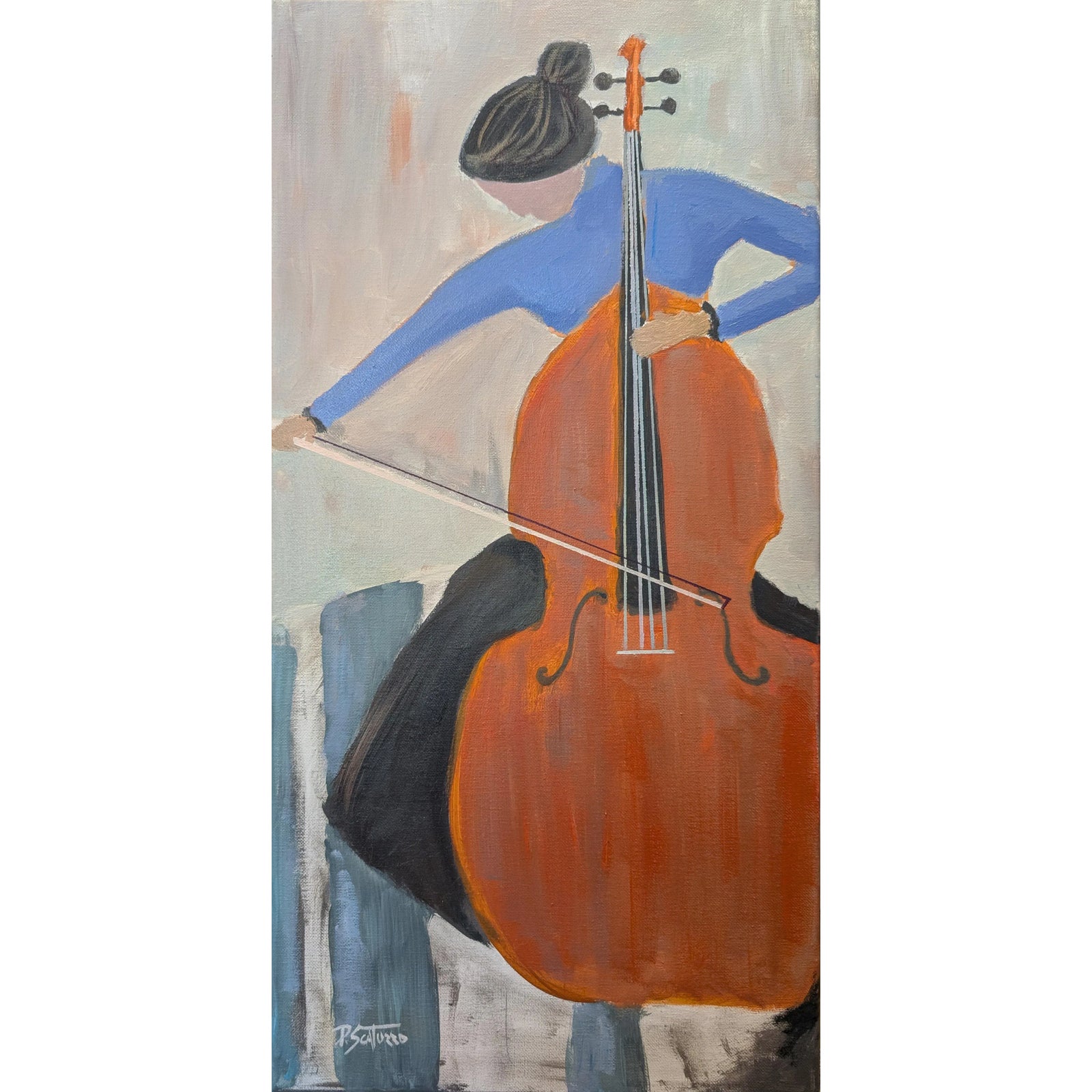 Woman Playing Viola or Cello 12x24 Inches Oil on Canvas | Chairish