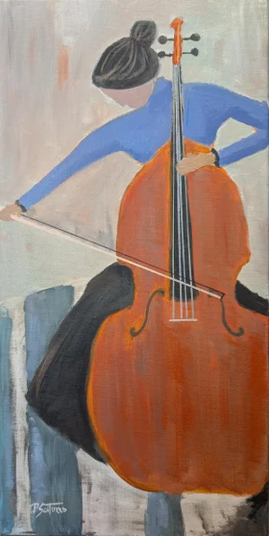 Woman Playing Viola or Cello 12x24 Inches Oil on Canvas