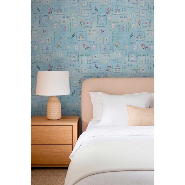 Blue Mahjong Tile Grasscloth Wallpaper by House Party | Bam Blue | 8 Yards For Sale - Image 8 of 8