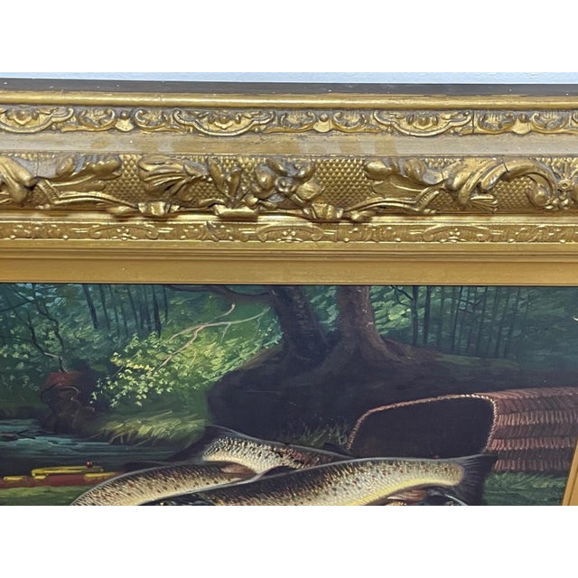 Wood Scottish Angling Fishing Oil Painting – “Burn Trout” by James B. Russell, c.1914 For Sale - Image 7 of 18