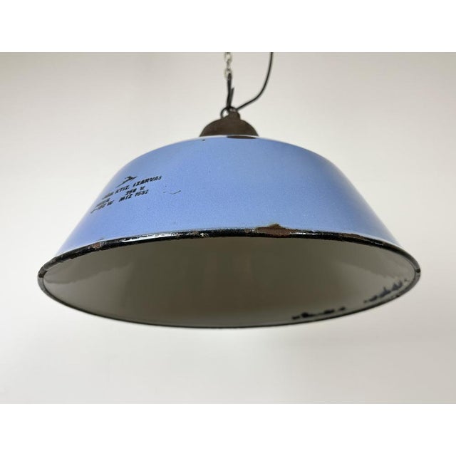 Blue Industrial Blue Enamel and Cast Iron Pendant Light, 1960s For Sale - Image 8 of 16