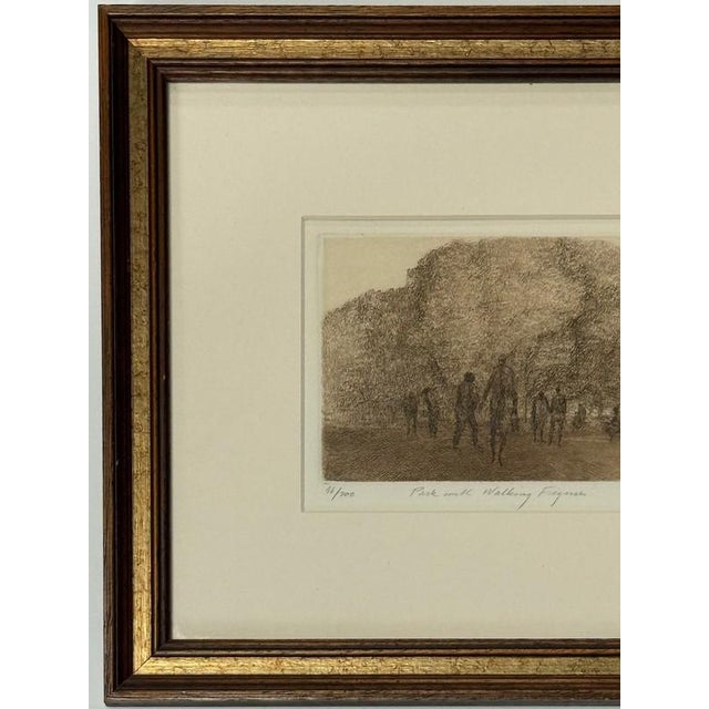 Wood Mid 20th Century Harold Altman (Ny Pa b.1924) Signed Etching Print "Park With Walking Figures" #96/200, Mint Condition For Sale - Image 7 of 9