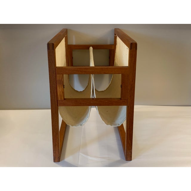 Vintage Danish Modern Teak & Linen Double Pocket Magazine Holder For Sale - Image 6 of 10