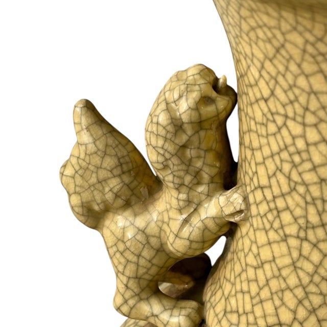 Metal Antique Crackle Glaze Vase Lamp With Foo Dog Handles For Sale - Image 7 of 10