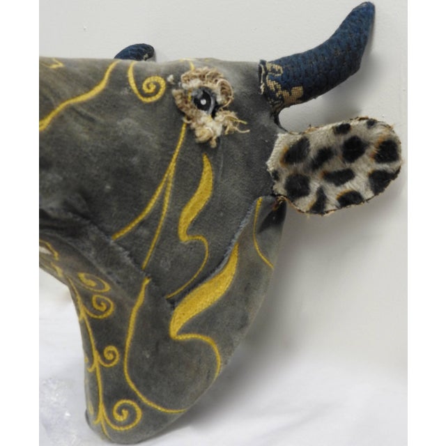 Folk Art Folk Art Porcelain Heifer With Vintage & Antique Textiles For Sale - Image 3 of 9