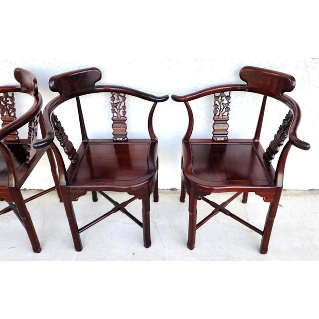 Chinese Chinese Rosewood Corner Dining Chairs Vintage - Set of 4 For Sale - Image 3 of 12