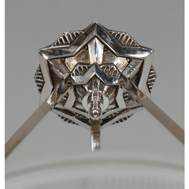 Metal Maynadier & Noverdy French Art Deco 3-Rod Bowl Chandelier, 2 Available - 1930s For Sale - Image 7 of 8